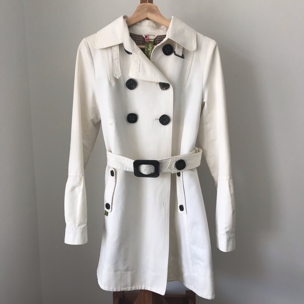 Soia & Kyo Cream Trench, belted, black buttons, large